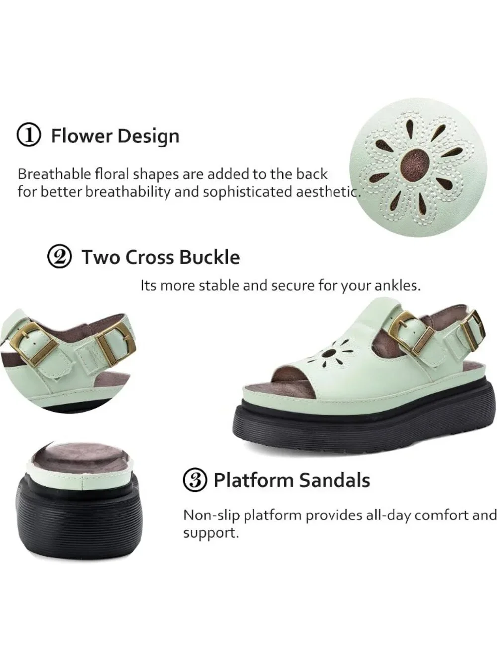 Women's Green Flat Open Toe Flower Decoration Fisherman Platform Sandal Shoes